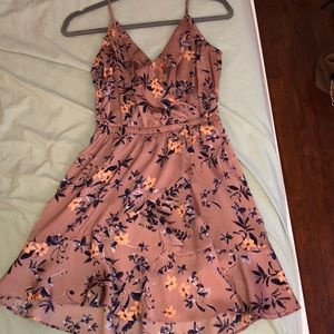 Express satin flower mauve pink ruffle dress